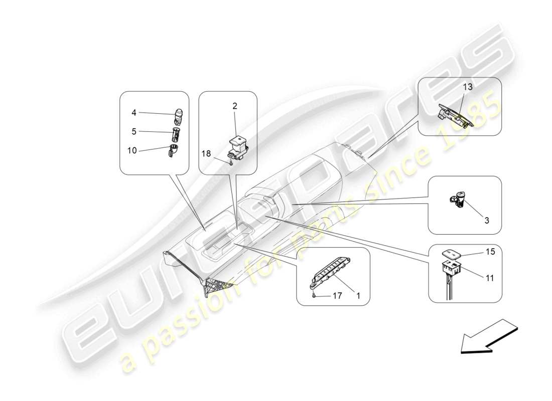 maserati ghibli (2015) mittelkonsolengeräte ersatzteildiagramm
