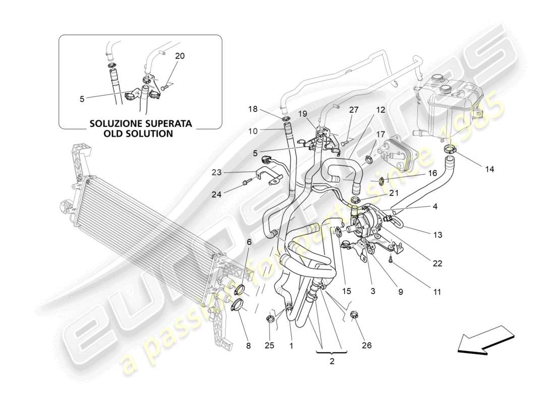 maserati ghibli (2014) kühlsystem: nähre und leitungen ersatzteildiagramm
