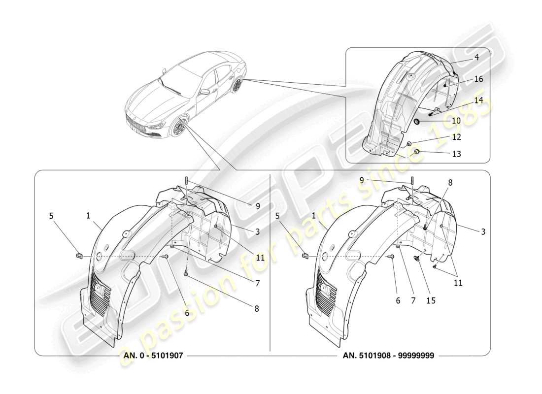 maserati ghibli (2015) radhaus und deckel ersatzteildiagramm