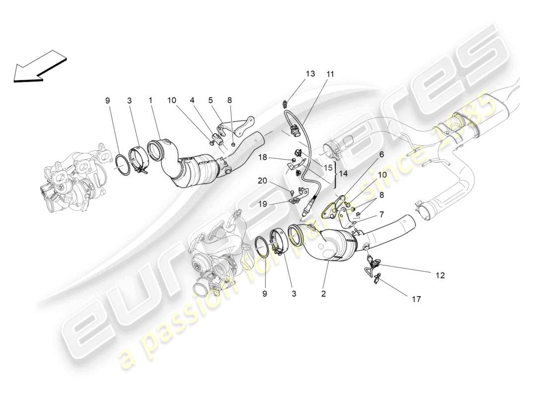 maserati levante (2020) vorkatalysatoren und katalysatoren teilediagramm