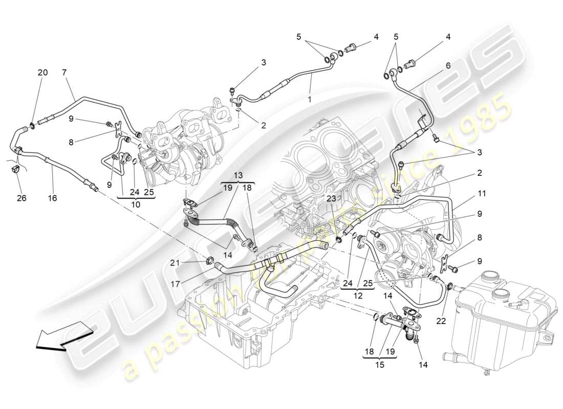 maserati ghibli (2015) turboladersystem: schmierung und kühlung teilediagramm