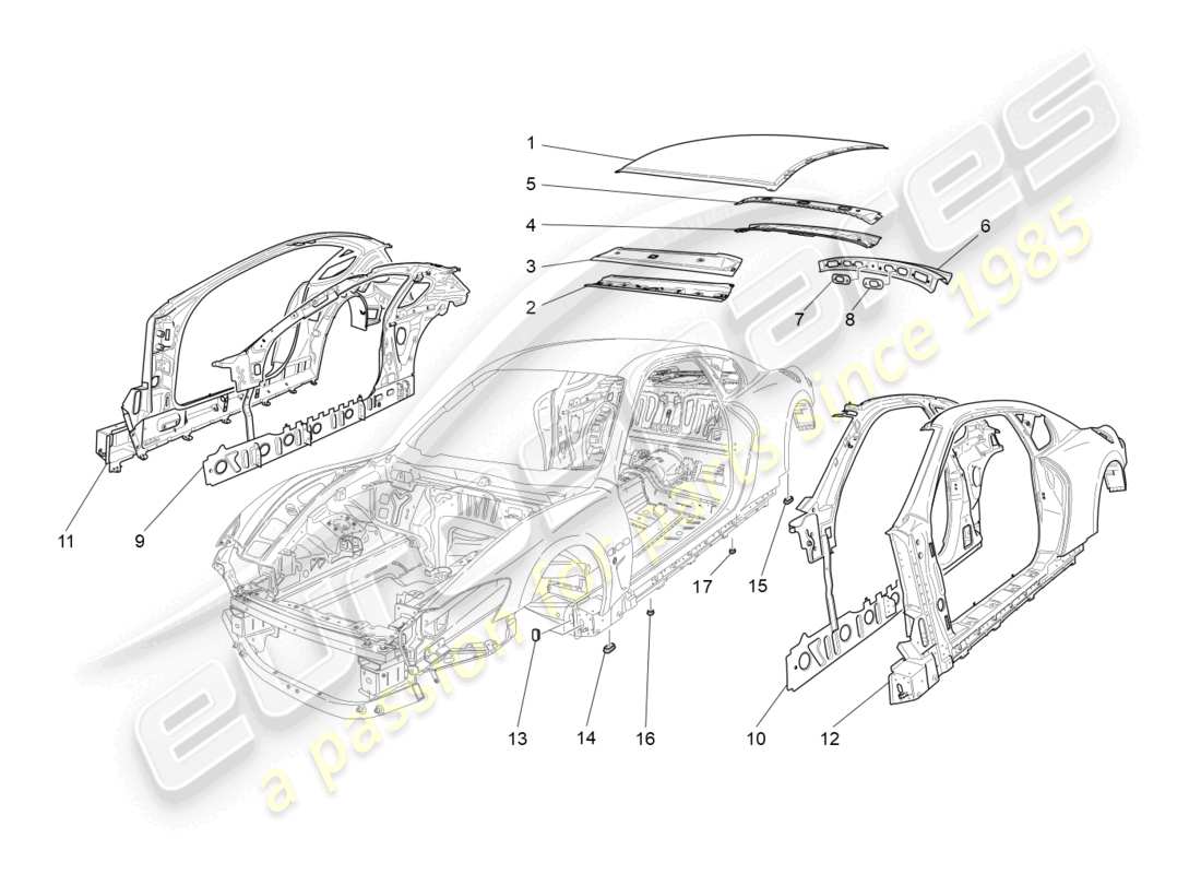 maserati granturismo mc stradale (2011) karosserie und mittlere aussenverkleidung teilediagramm
