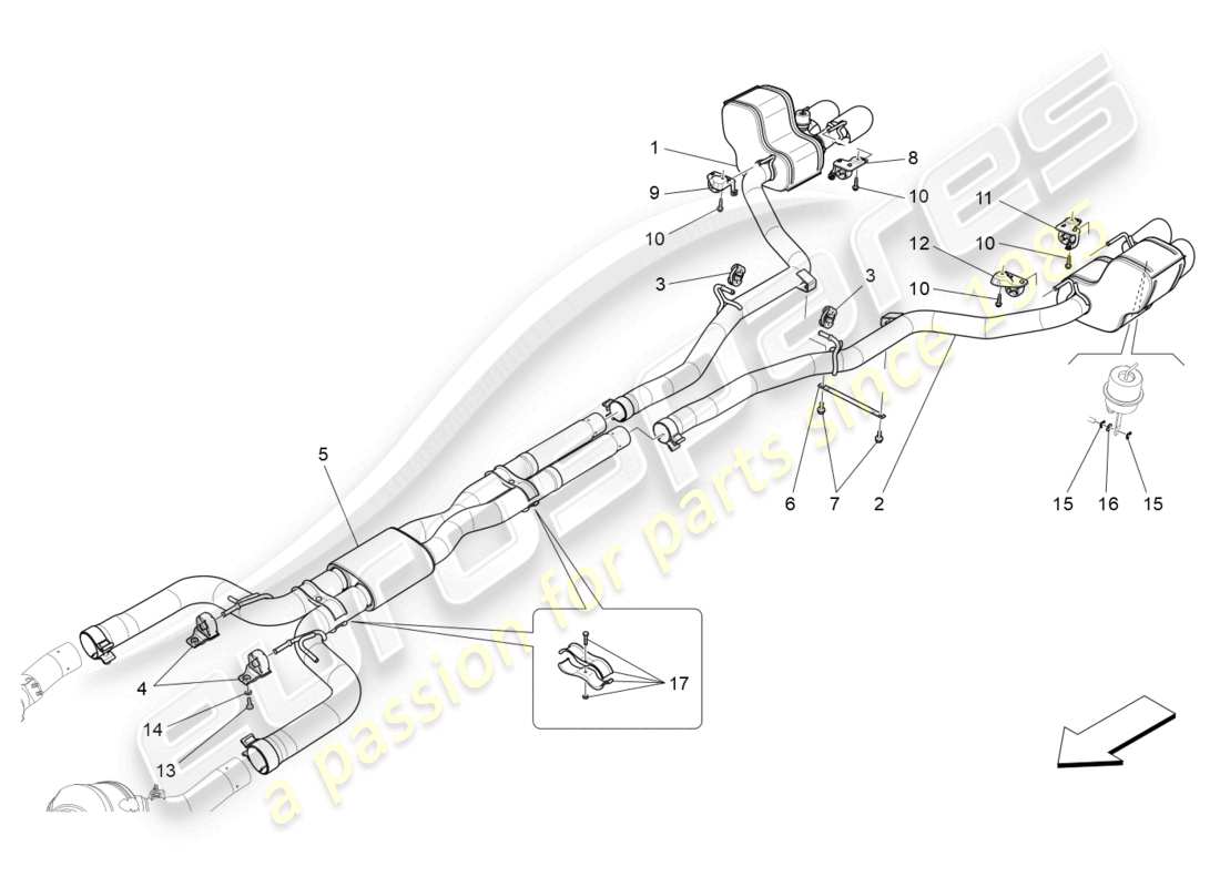maserati ghibli (2018) schalldämpfer ersatzteildiagramm