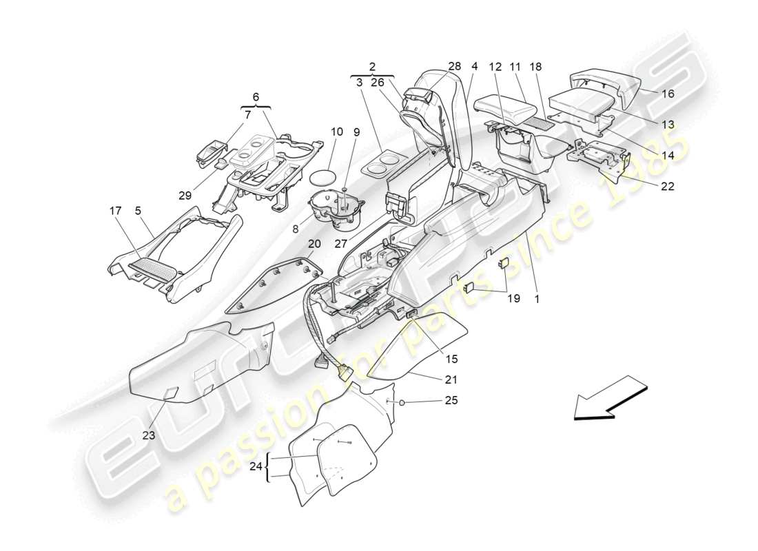 maserati granturismo mc stradale (2013) zubehörkonsole und mittelkonsole teilediagramm