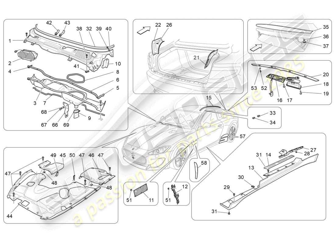 maserati granturismo mc stradale (2013) schilde, verkleidungen und abdeckplatten ersatzteildiagramm