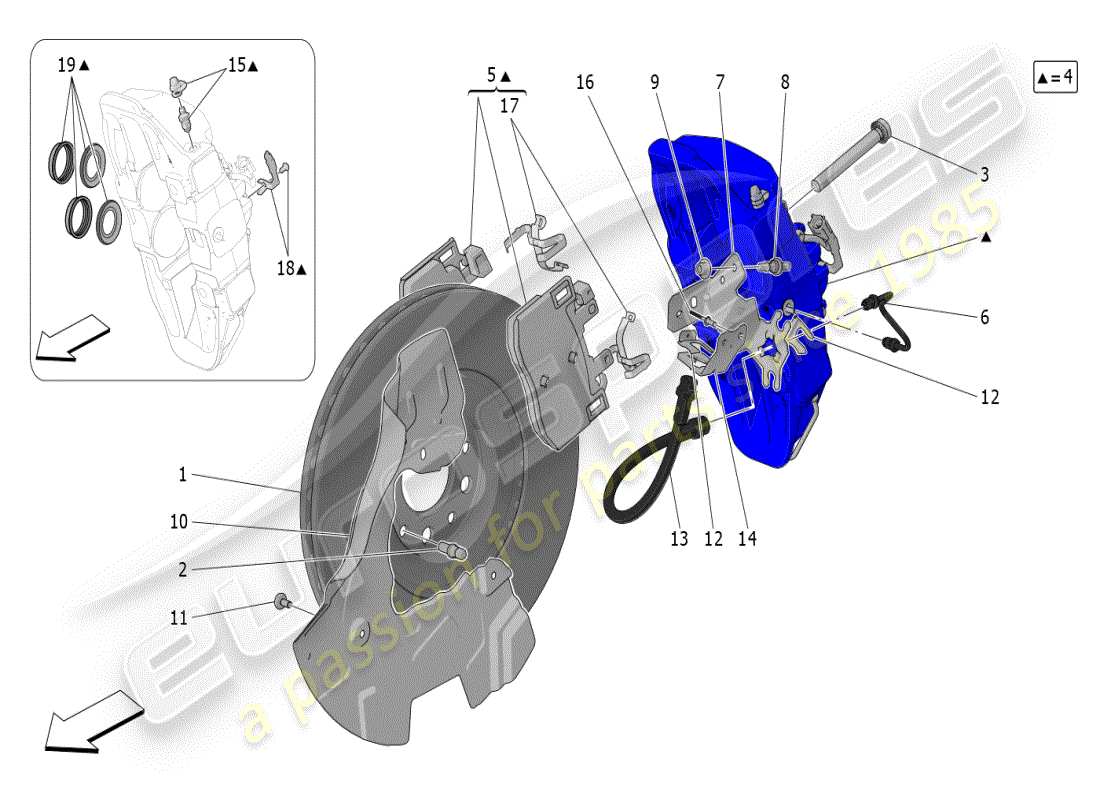maserati grecale modena (2023) bremsvorrichtungen an den vorderrädern ersatzteildiagramm