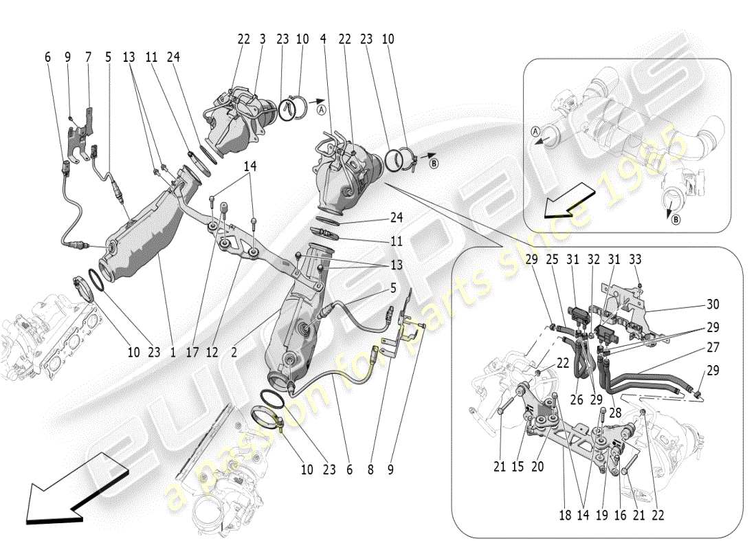 maserati mc20 (2024) vorkatalysatoren und katalysatoren teilediagramm