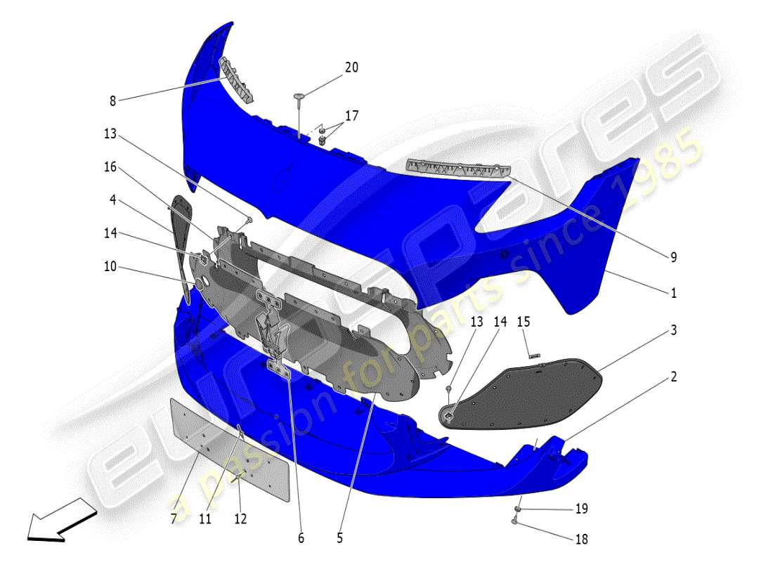 maserati mc20 (2024) frontstoßstange teilediagramm