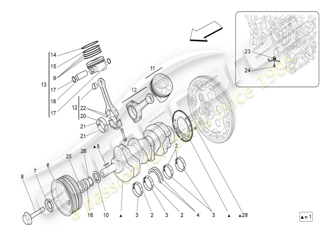 maserati ghibli (2021) kurbelmechanismus teilediagramm