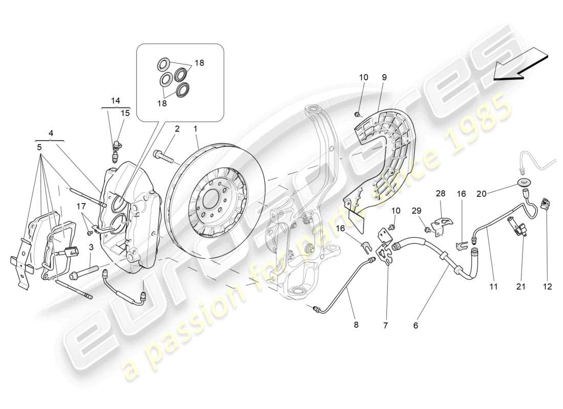 maserati ghibli (2018) bremsvorrichtungen an den vorderrädern ersatzteildiagramm