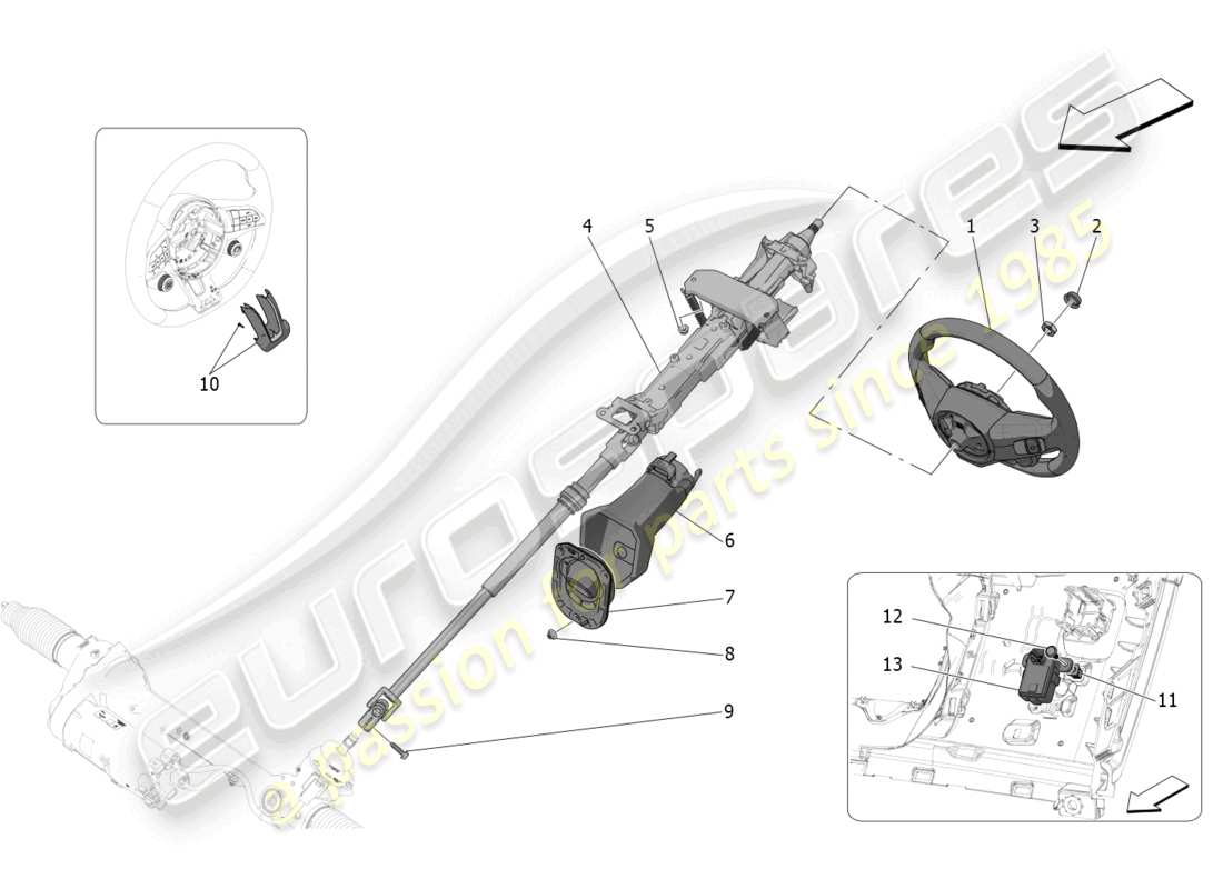 maserati grecale trofeo (2023) lenksäule und lenkradeinheit teilediagramm