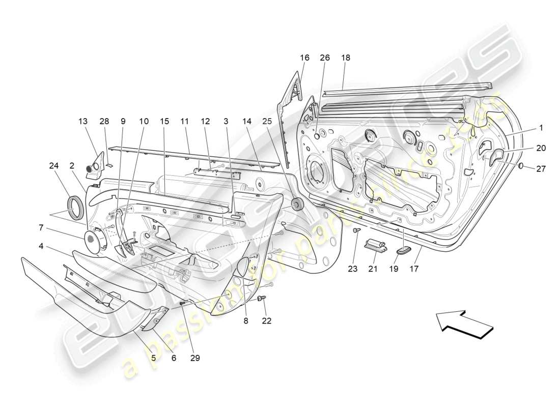 maserati granturismo mc stradale (2013) vordere türen: verkleidungen ersatzteildiagramm