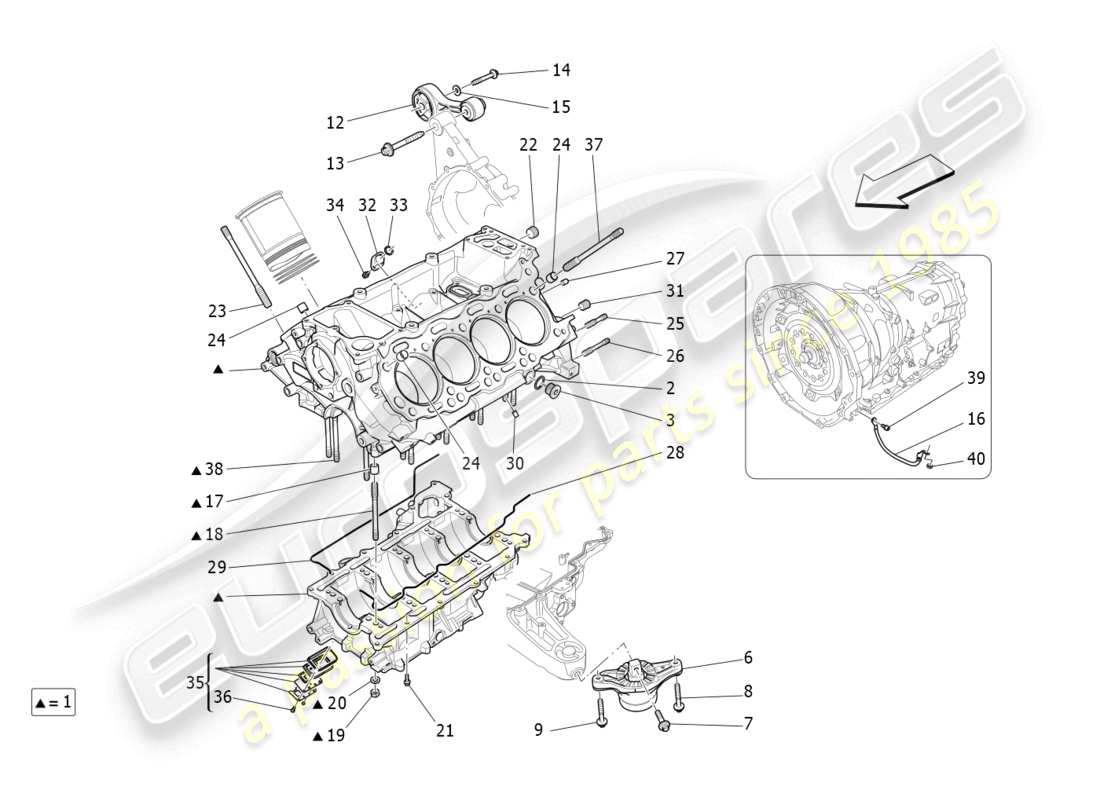 maserati levante trofeo (2020) kurbelgehäuse-teilediagramm