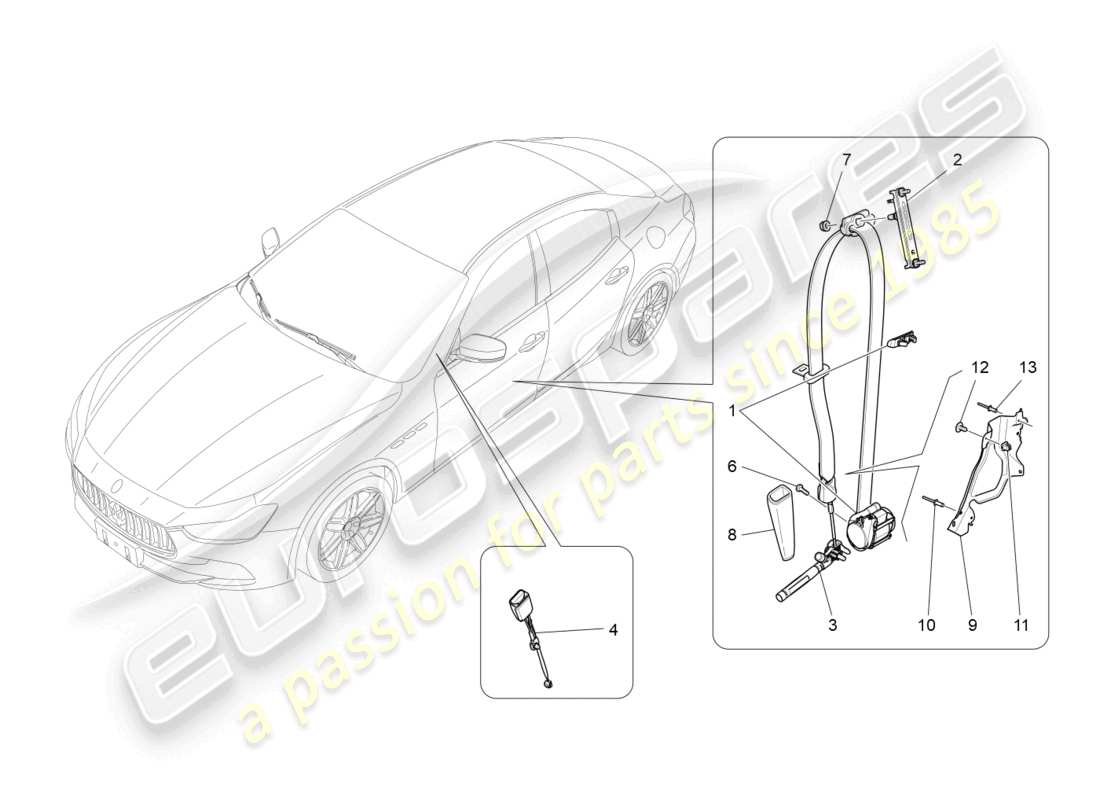 maserati ghibli (2016) vordere sicherheitsgurte ersatzteildiagramm