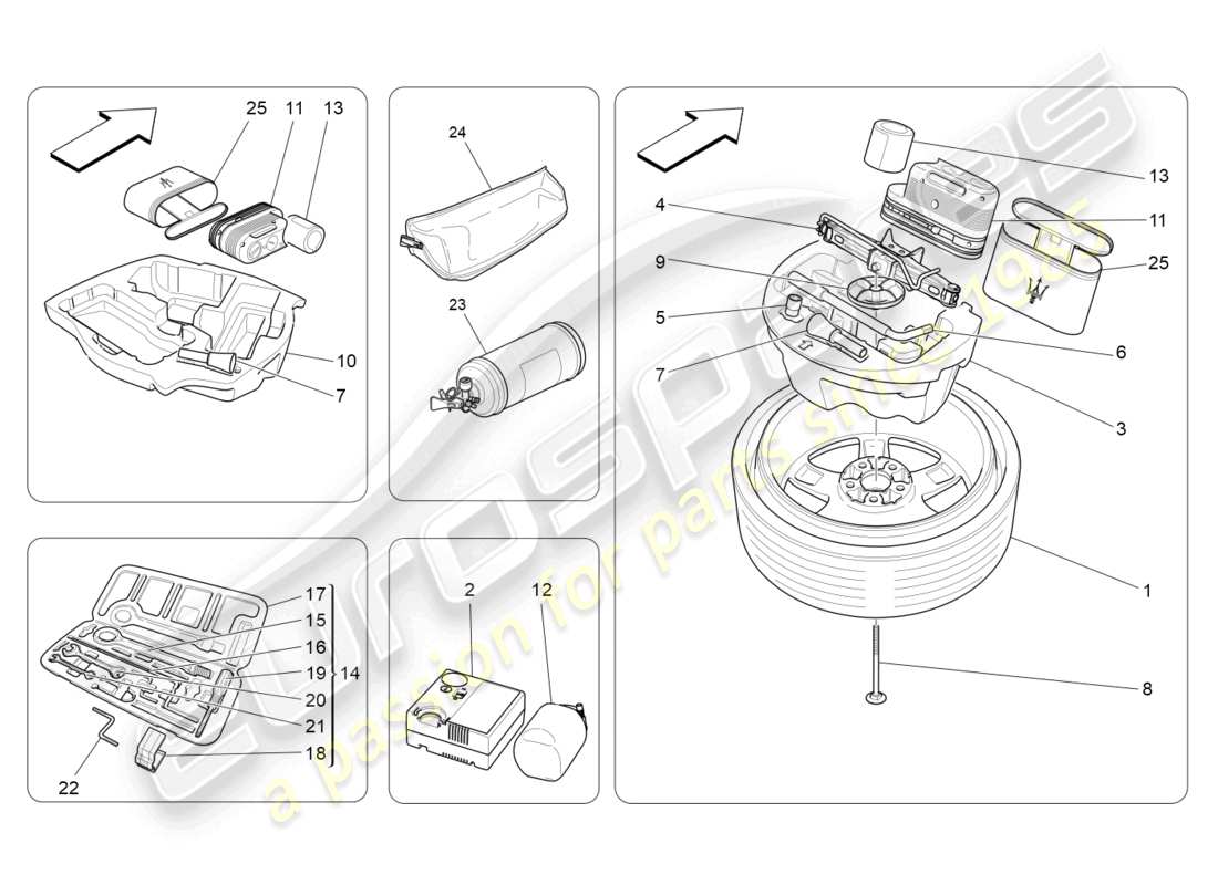 maserati ghibli (2015) standardmässig mitgeliefertes teilediagramm