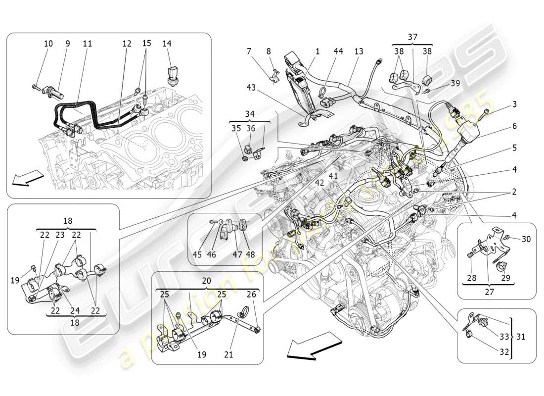 maserati levante gt (2022) elektronische steuerung: einspritz- und motorsteuerungssteuerung teilediagramm