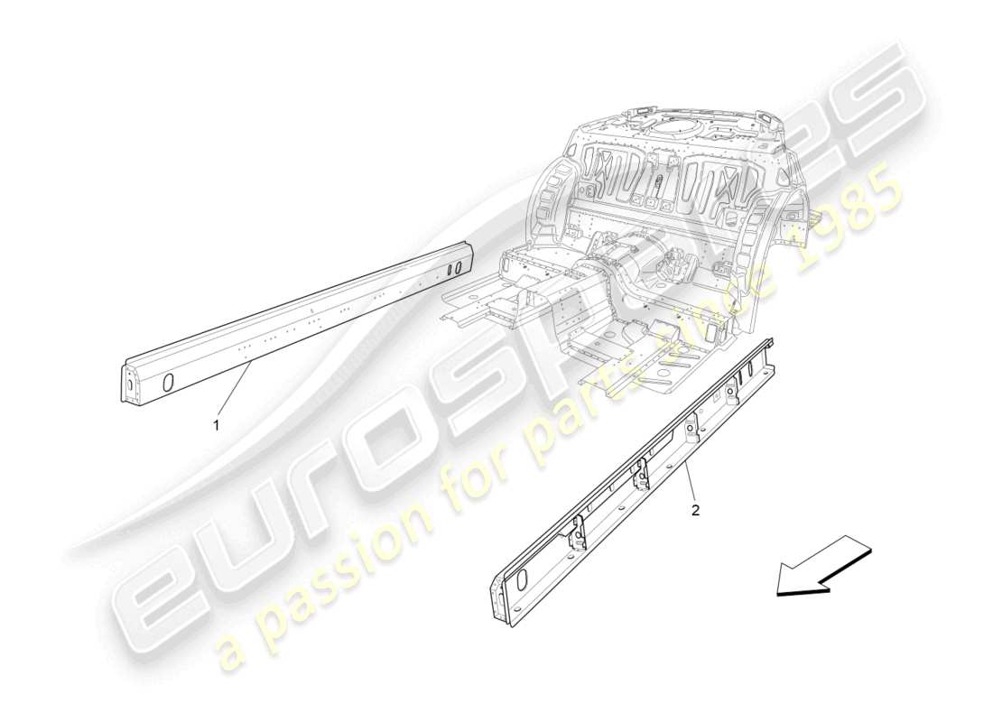 maserati granturismo mc stradale (2013) zentrale strukturrahmen und bleche teilediagramm