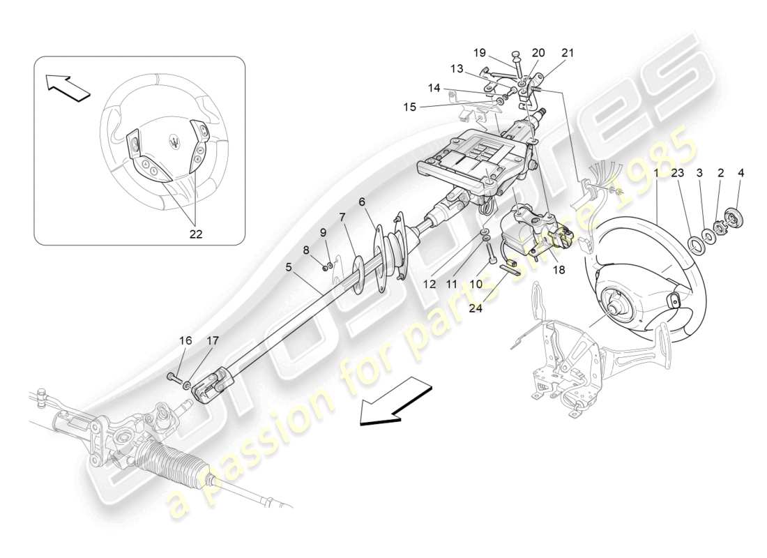 maserati granturismo mc stradale (2012) lenksäule und lenkradeinheit teilediagramm