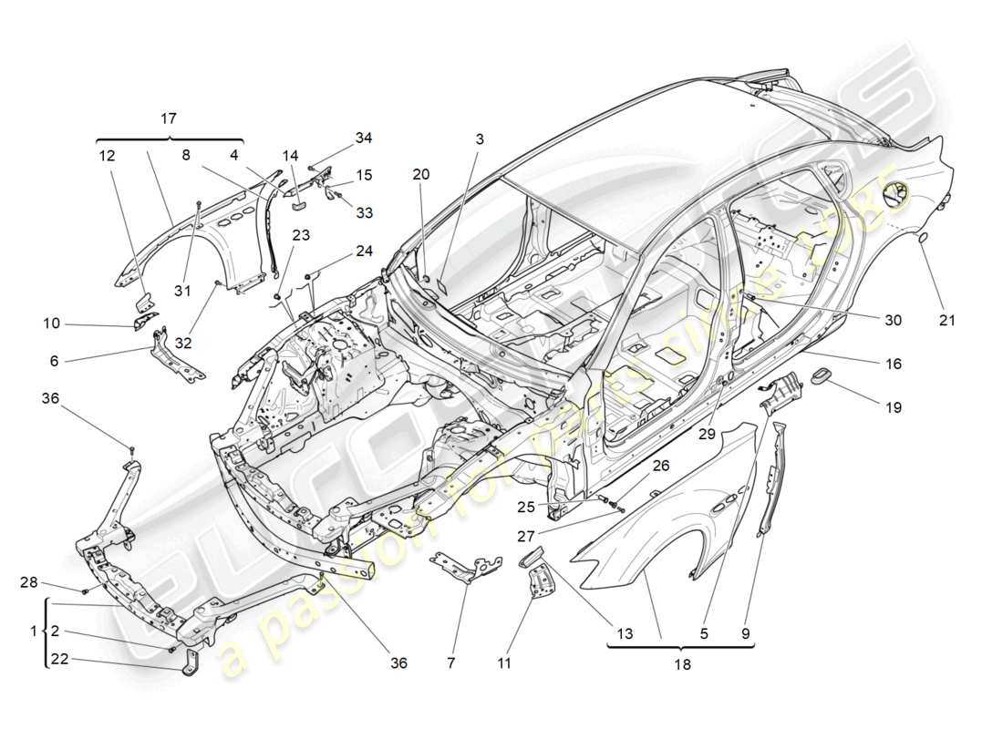 maserati quattroporte (2018) karosserie und vordere aussenverkleidung teilediagramm