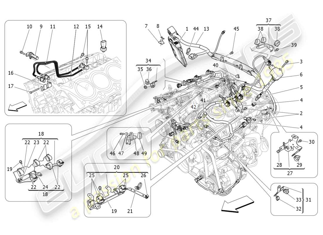 maserati ghibli (2015) elektronische steuerung: einspritz- und motorsteuerungssteuerung teilediagramm