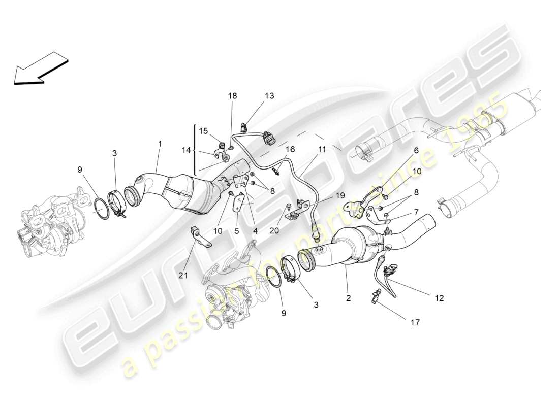 maserati ghibli (2015) vorkatalysatoren und katalysatoren teilediagramm