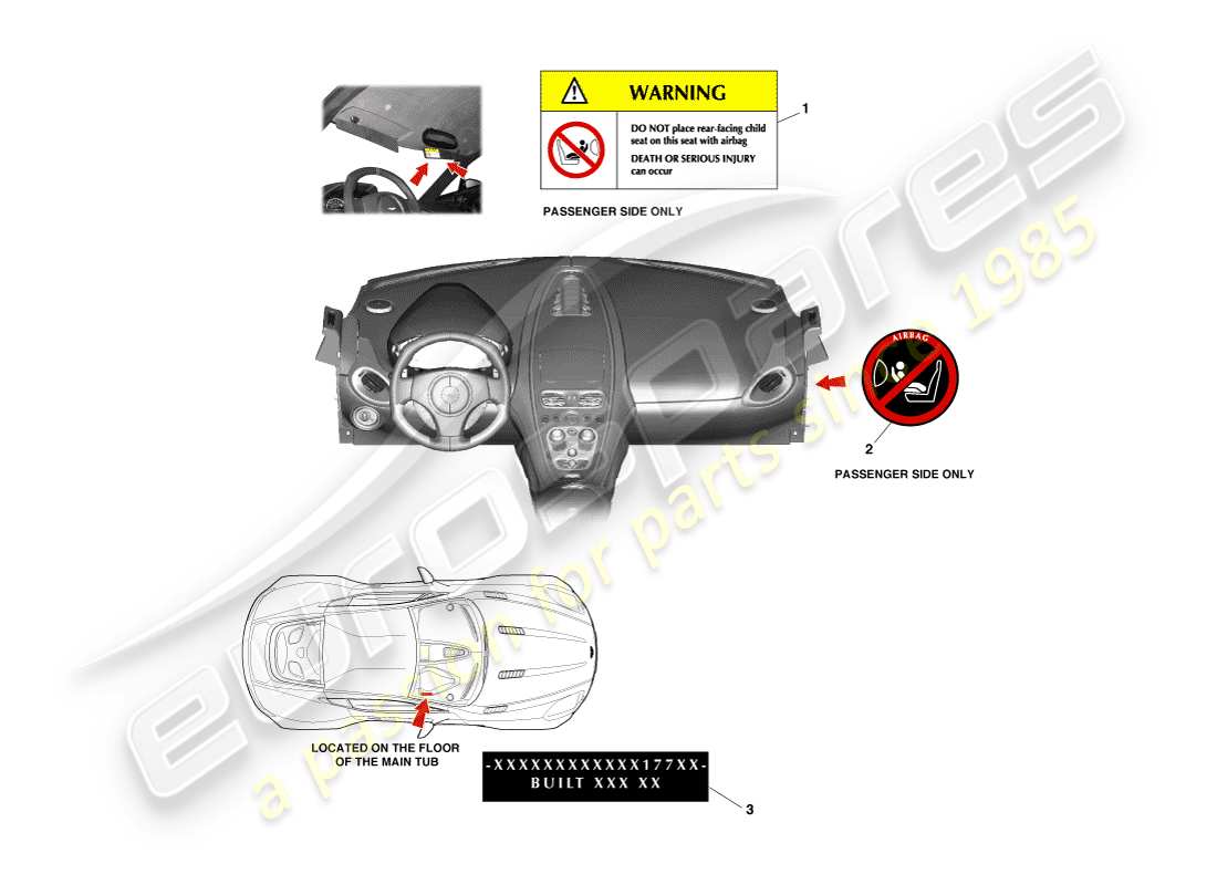 aston martin one-77 (2011) teilediagramm für innenbeschriftungen