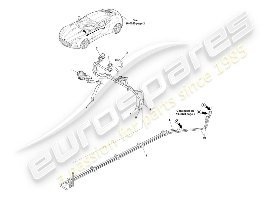 aston martin one-77 (2011) teilediagramm für kraftstoffleitungen