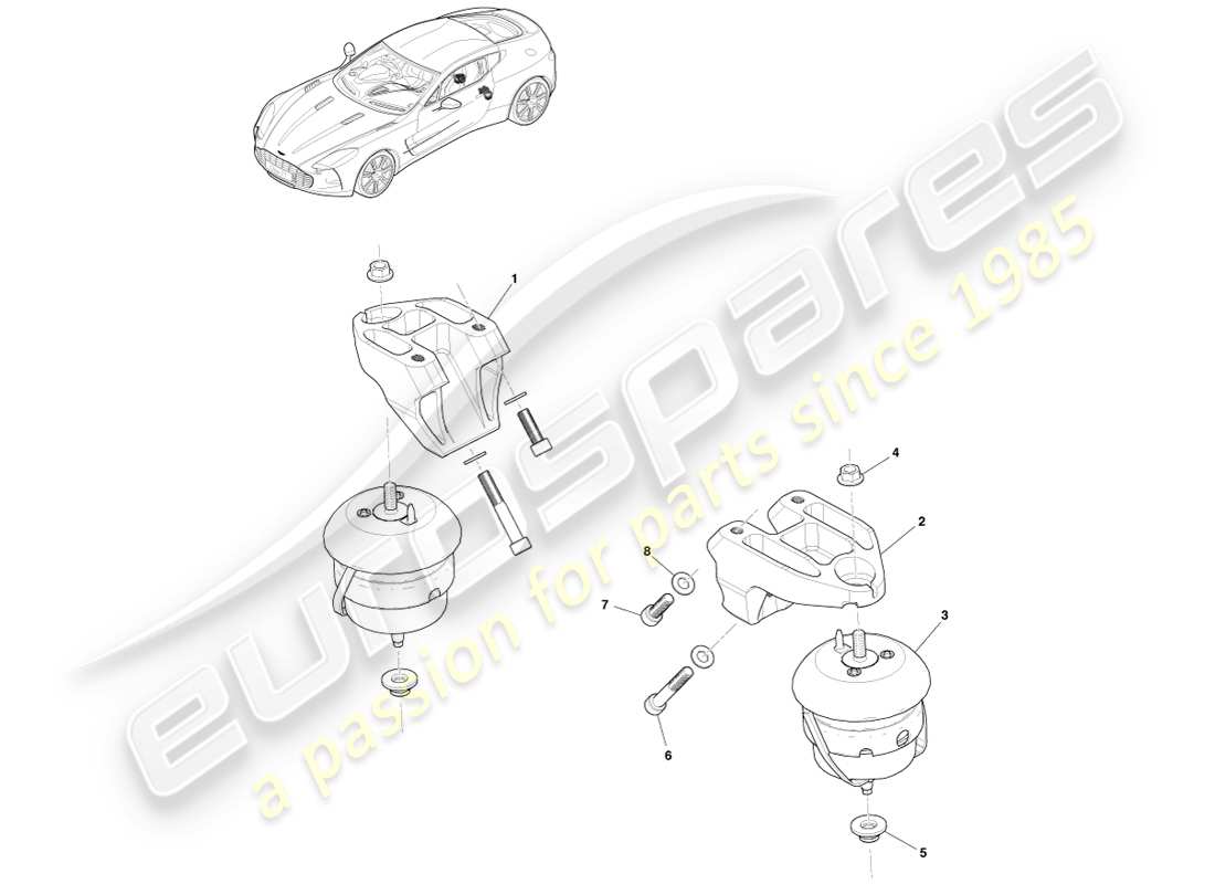 aston martin one-77 (2011) teilediagramm für getriebeaufhängungen