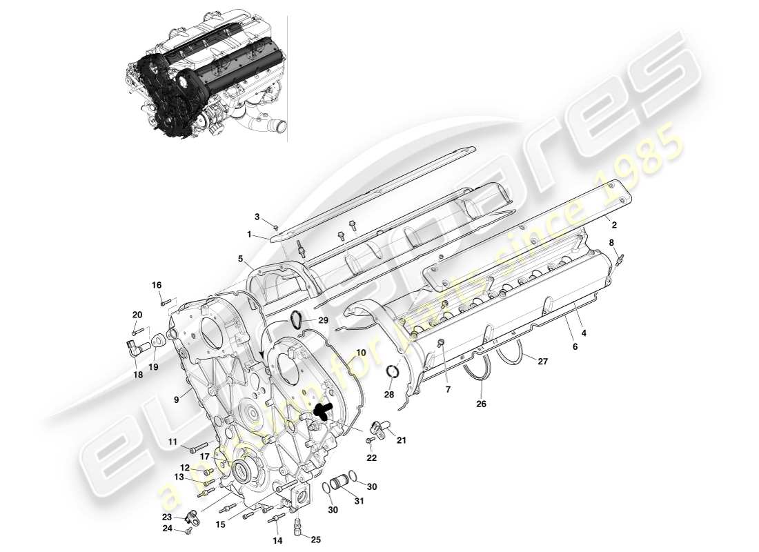 aston martin one-77 (2011) teilediagramm für motordichtungen