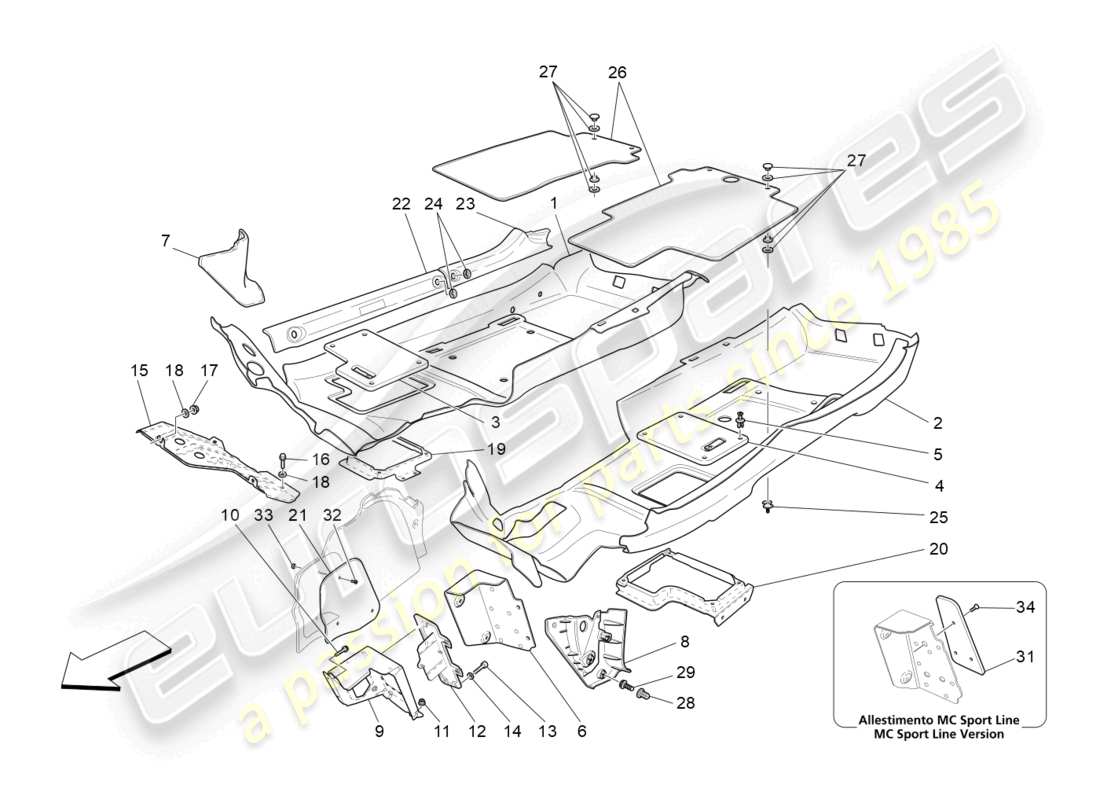 maserati granturismo mc stradale (2013) fahrgastraummatten ersatzteildiagramm