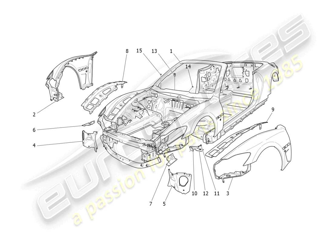maserati grancabrio mc (2013) karosserie und vordere aussenverkleidung teilediagramm