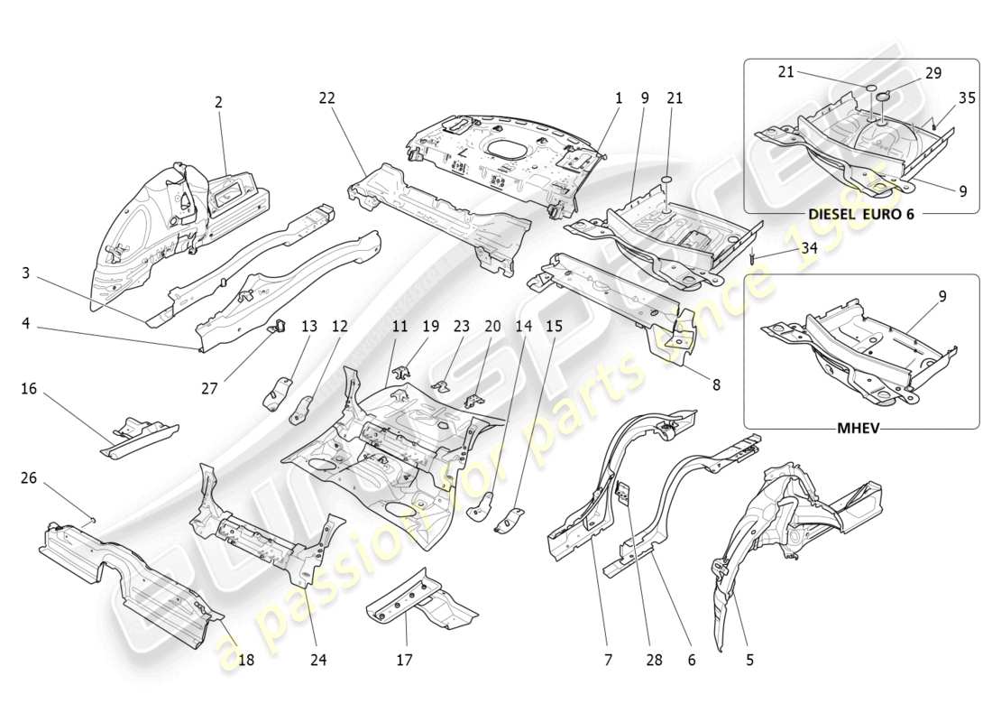 maserati ghibli (2015) hintere strukturrahmen und bleche ersatzteildiagramm