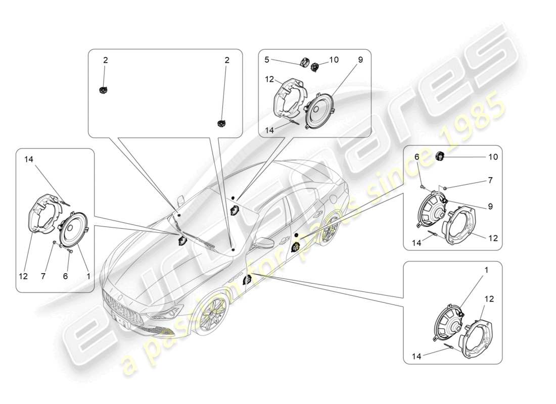 maserati ghibli (2015) teilediagramm für das schalldiffusionssystem