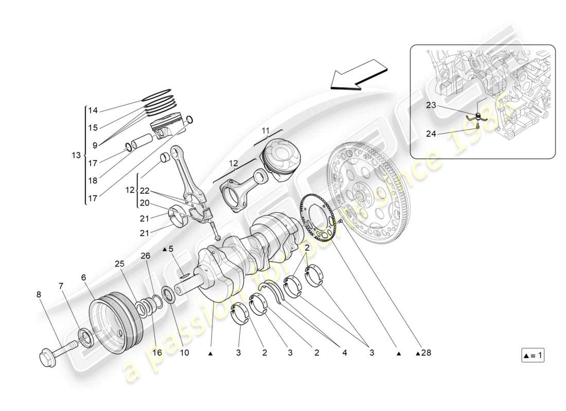 maserati ghibli (2017) kurbelmechanismus teilediagramm