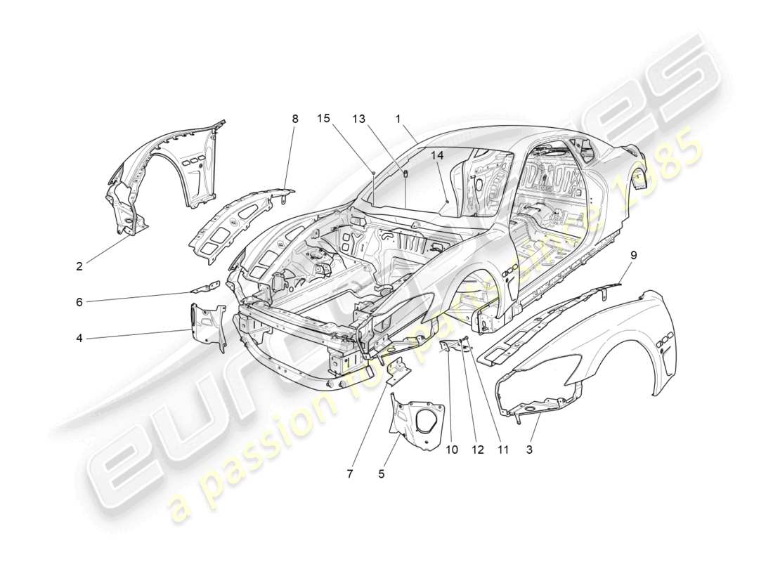maserati granturismo mc stradale (2012) karosserie und vordere aussenverkleidung teilediagramm