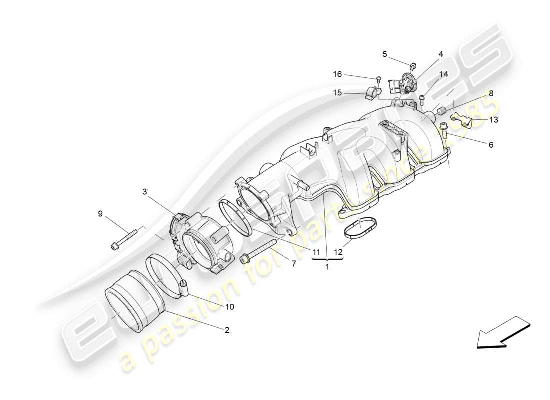 maserati ghibli (2015) ansaugkrümmer und drosselklappengehäuse teilediagramm