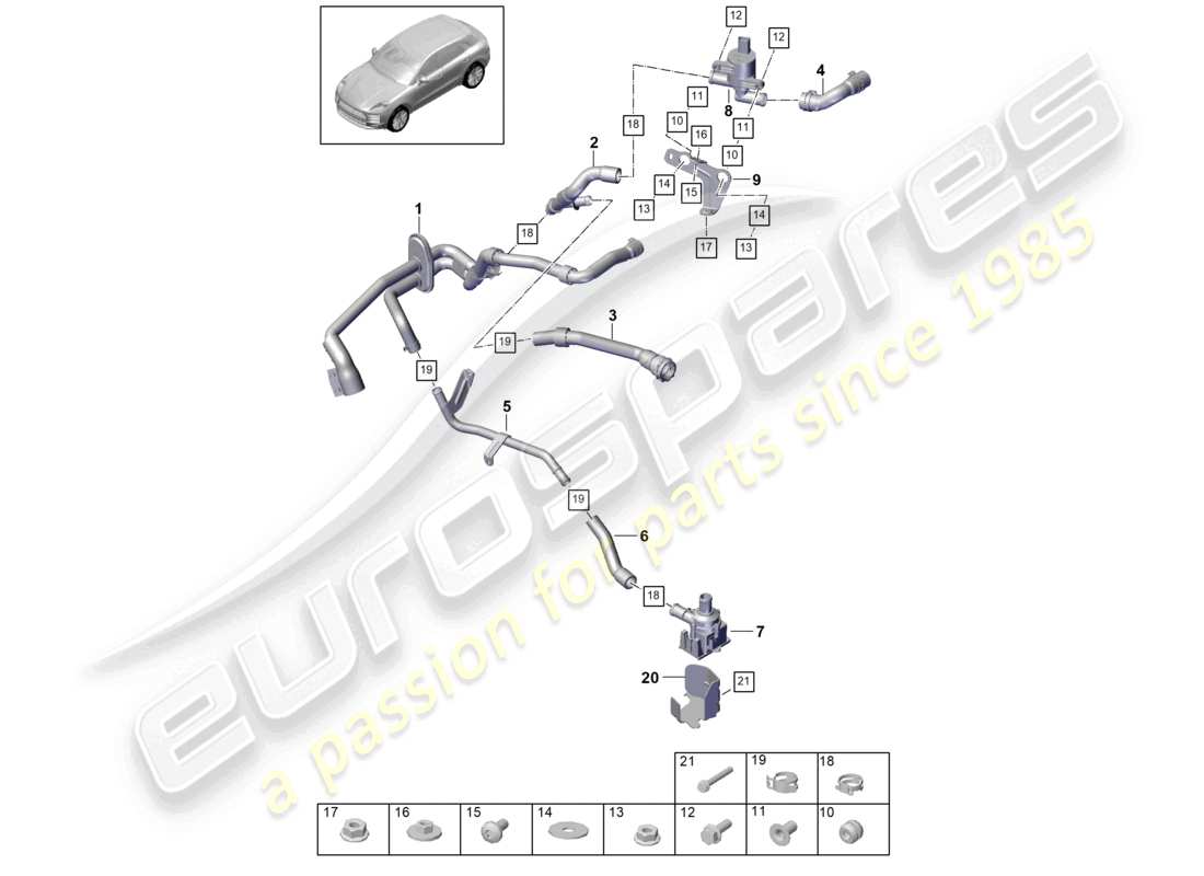 porsche 2021 (macan) heizung r4 2,0l tfsi wasserkasten rhd teilediagramm