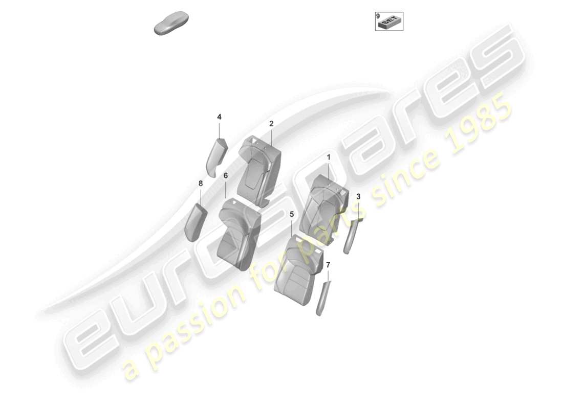 porsche 2022 (taycan 9j1-1) schaumstoffteil für lehnenseitenstütze rückenlehnenbezug sitzbank (3-seater) komfortsitz teilediagramm
