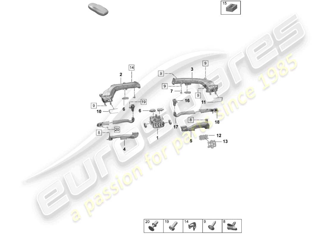 porsche 2025 (taycan 9j1-2) luftführung armaturenbrett teilediagramm