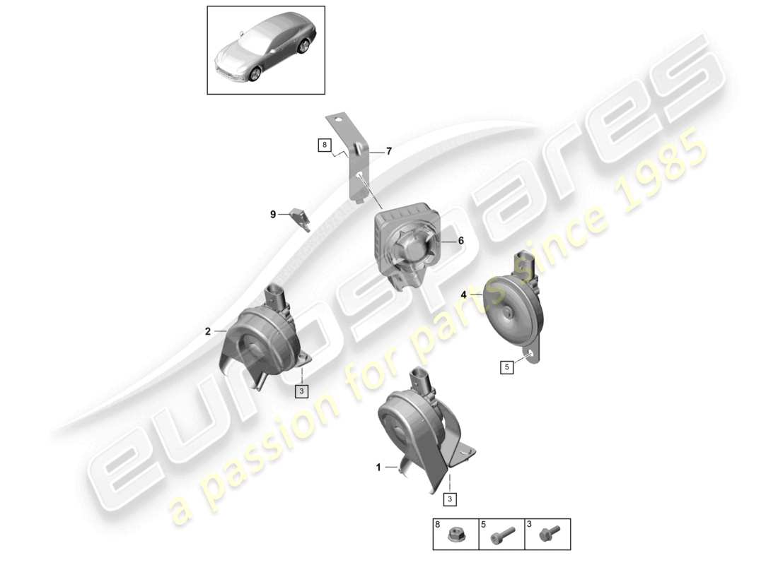 porsche 2021 (panamera 971-1) fanfare signalhorn alarmhorn teilediagramm