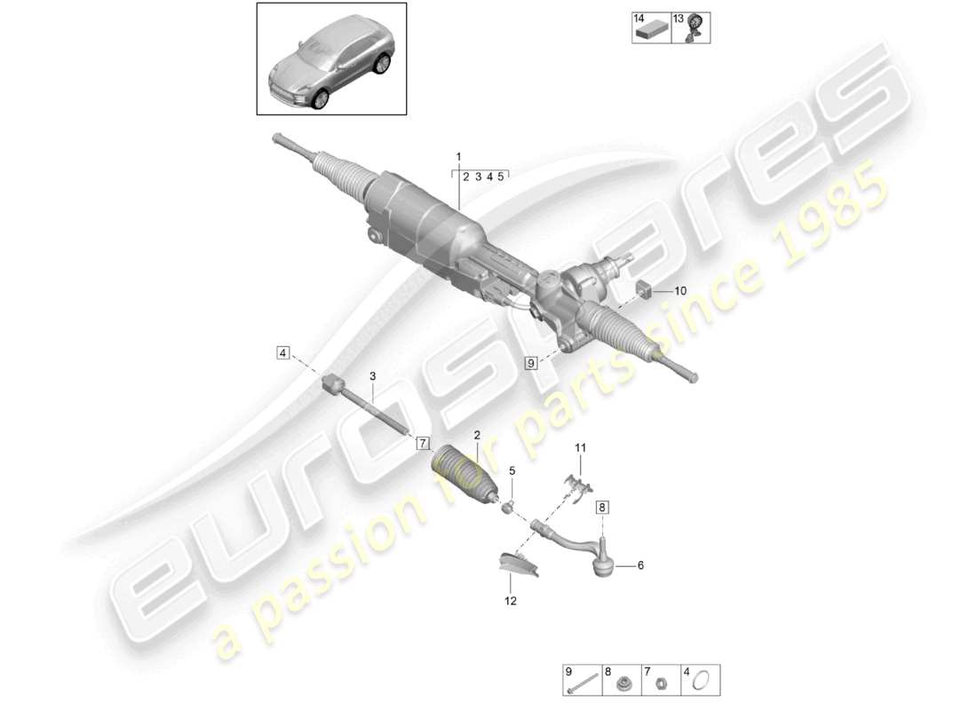 porsche 2021 (macan) lenkgetriebe teilediagramm