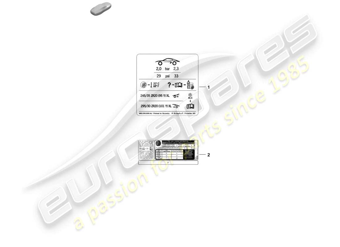 porsche 2021 (718 cayman gt4) aufkleber für reifenfülldruck teilediagramm