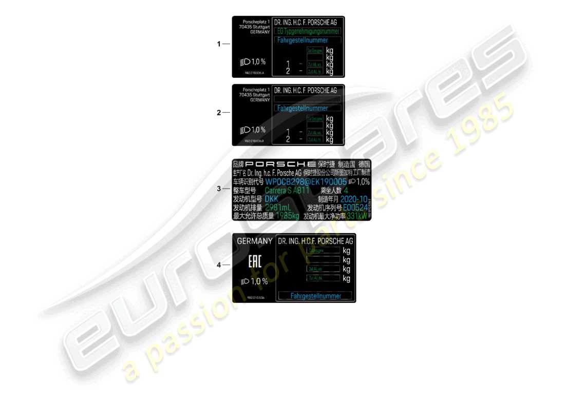 porsche 2023 (718 cayman gt4) schilder/hinweise d - mj 2022>> ersatzteilliste
