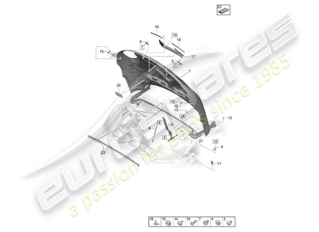porsche 2021 (macan) motorhaube teilediagramm