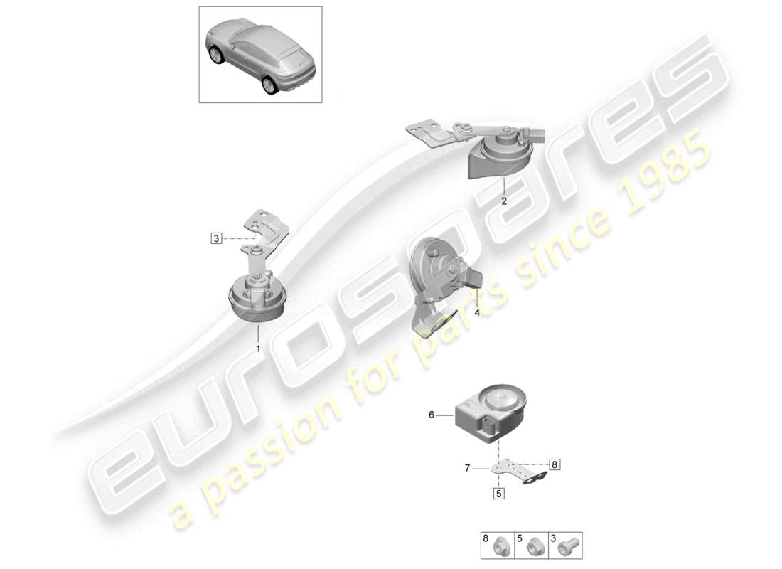 porsche 2021 (macan) fanfare signalhorn elektronische sirene teilediagramm