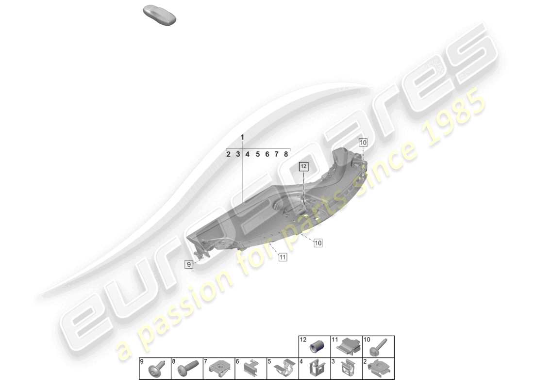 porsche 2020 (taycan 9j1-1) instrumententafelverkleidung oberteil mit: befestigungsmaterial teilebild