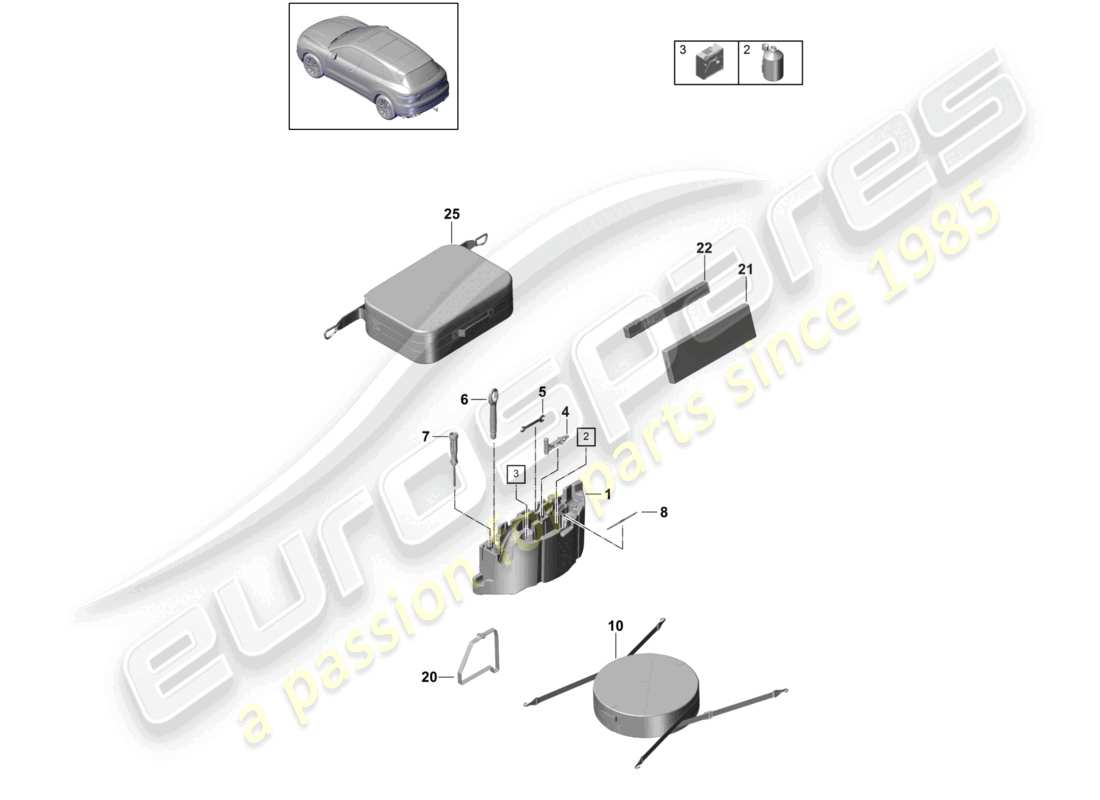 porsche 2022 (cayenne e3 9ya/9yb) werkzeugheber-ersatzteildiagramm
