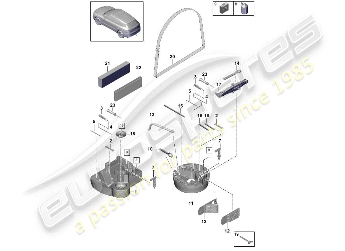 porsche 2023 (cayenne e3 9ya/9yb) werkzeugheber-ersatzteildiagramm