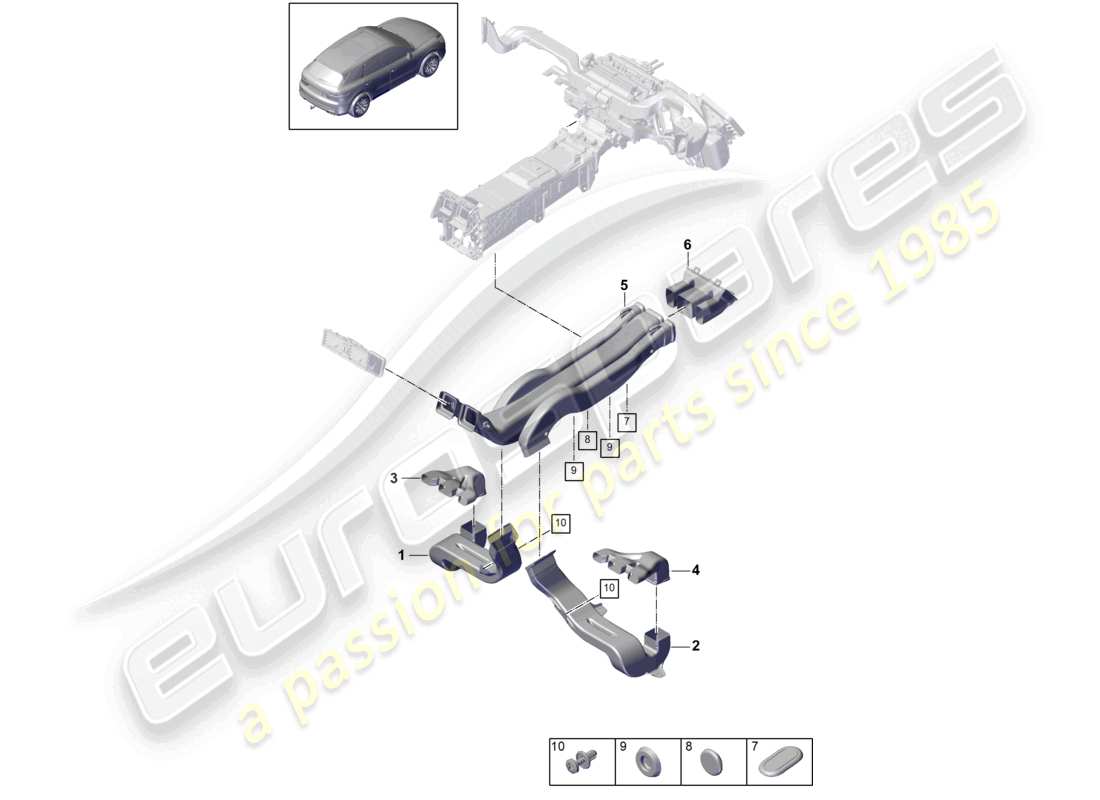 porsche 2023 (cayenne e3 9ya/9yb) luftführung klimaanlage 2-zonen fahrgastraum teilediagramm