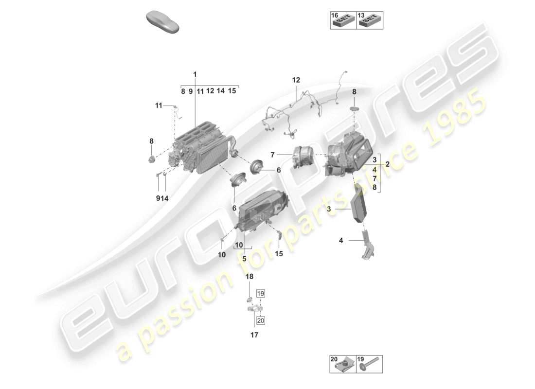 porsche 2021 (taycan 9j1-1) klimaanlage rhd heizungs-, lüftungs- und klimaanlage teilediagramm